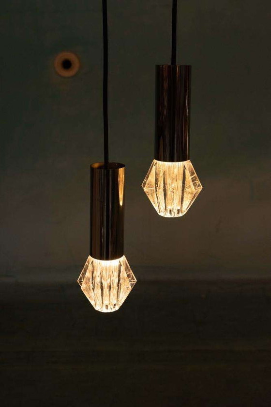 Image 1 of Space age glass pendant lights, 70s minimalist glass pendants