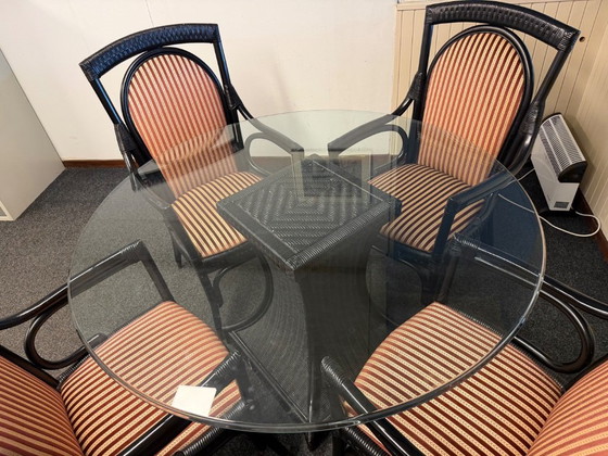 Image 1 of Ensemble de salle à manger vintage 5 pièces en bambou noir des années 1970