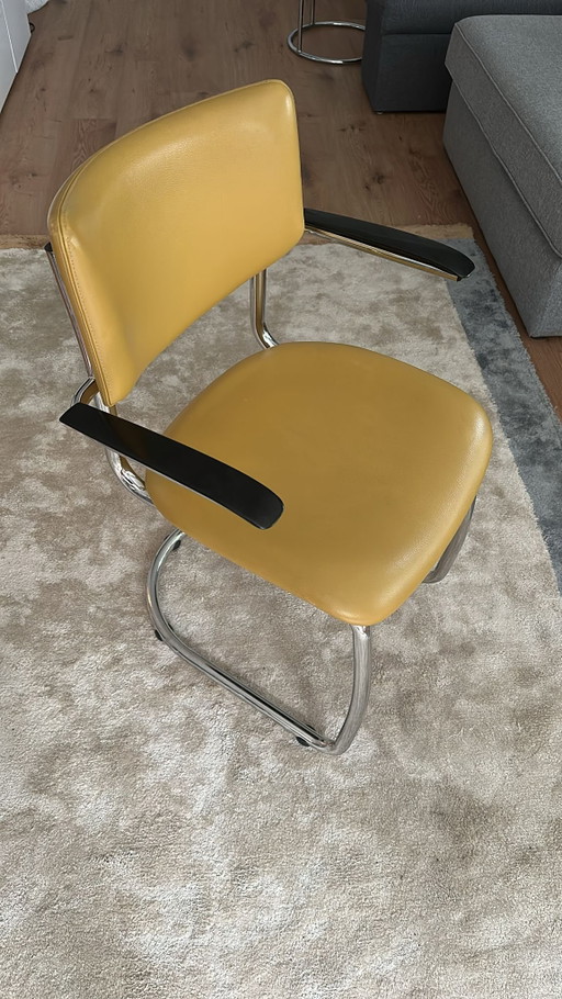 Dutch Originals / Designer Gispen Freischwinger 5-teiliges Set – stoelen fauteuils, Leather, Metal (photo 2 of 11)