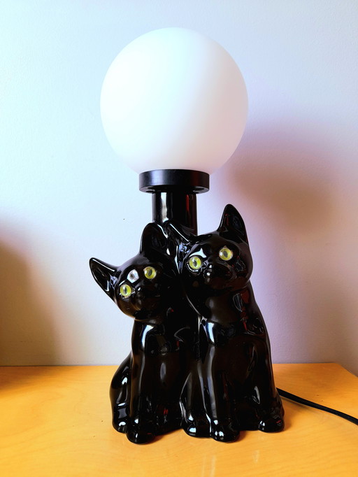 Lampe chatons en céramique et opaline, 1980