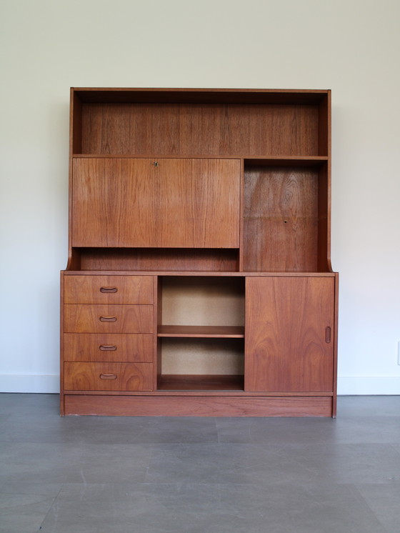 Vintage Deens wandmeubel in teak met secretaire – Wandkast, Wood (photo 5 of 13)