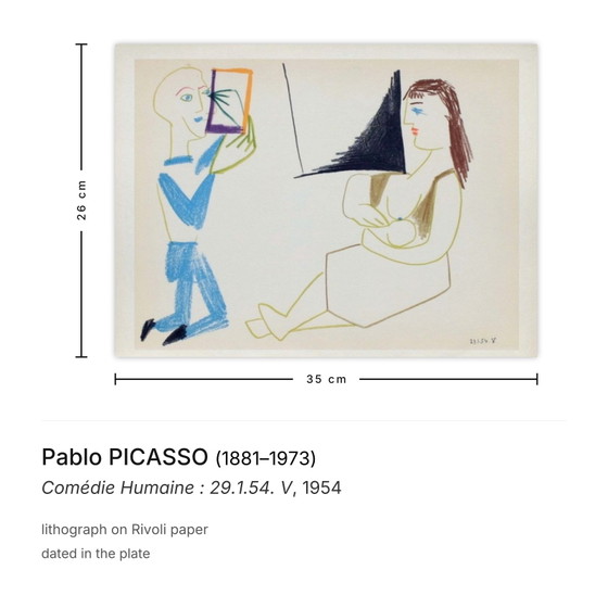 Pablo Picasso Lithografie Comédie Humaine: 29.1.54. V – Litho's & Zeefdrukken, Paper (photo 3 of 5)