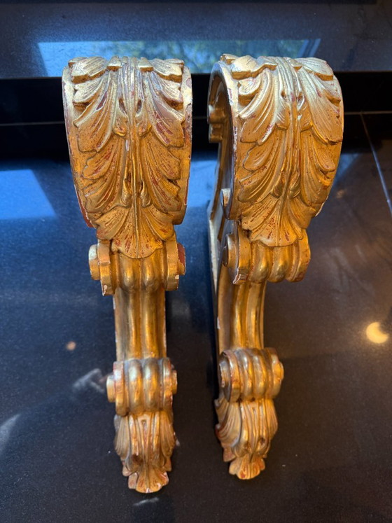 2 decorative Louis Philippe wall Consoles – Wood, Gold (photo 7 of 11)