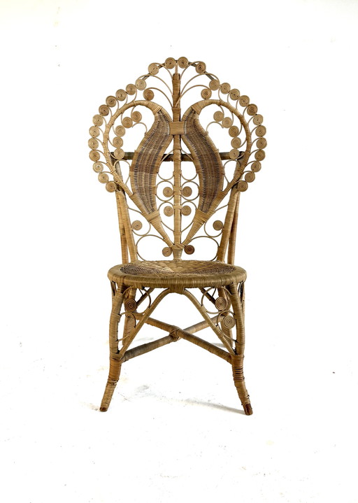 Vintage-Pfauenstuhl aus Rattan aus den 70er Jahren