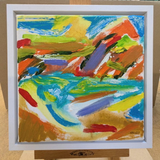 Image 1 of SIDMOUTH SEASCAPE ACRYLIC PAINTING CANVAS LADRAM BAY ORIGINAL FRAMED NIGEL WATERS