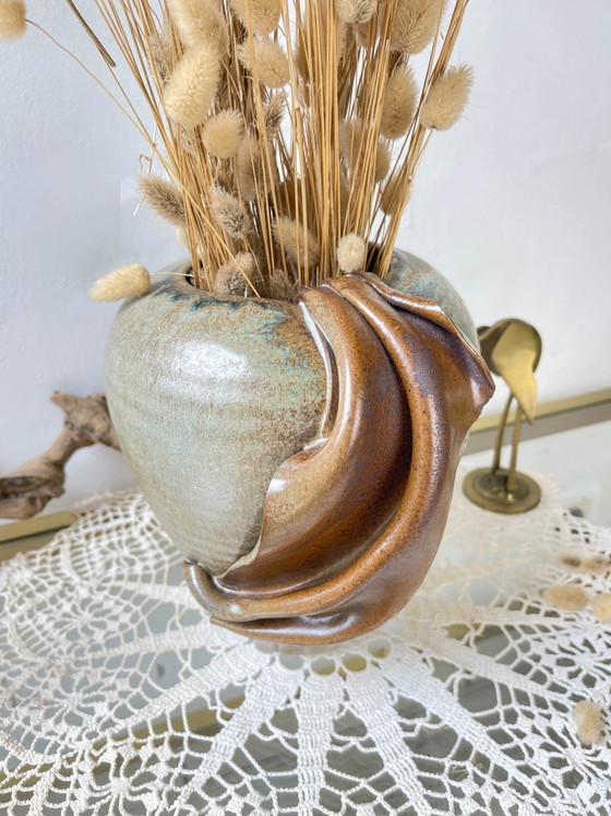 Vase Vintage en Grès avec Glaçure Effet Drapé (photo 4 of 14)