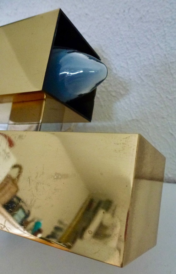 Image 1 of A brass wall lamp, in a minimalist, geometric style, from the middle of the last century.