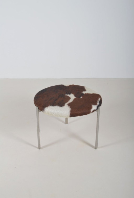 Danish stool with a seat made of high-quality cowhide