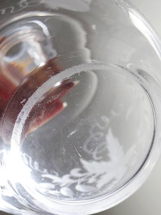 Image 1 of Antique engraved crystal decanter with vegetal decoration, Bohemian 19th-20th century
