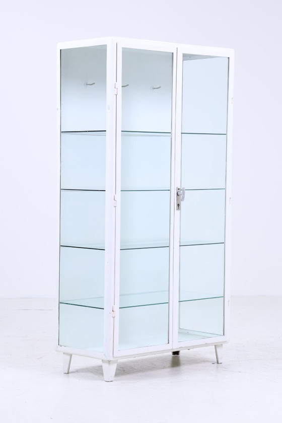 Image 1 of Grande armadietto vintage per medicinali anni '40 | armadietto in vetro metà secolo | vetrinetta portaoggetti #04-28