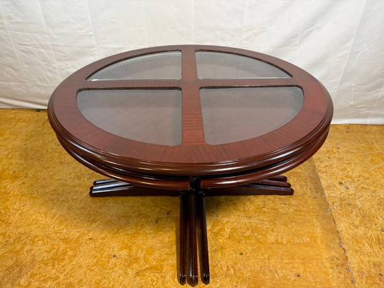 Vintage G-Plan Round Coffee Table & 4 Nested Stools | 1970s | Mahogany & Glass | Mid-Century Retro Design A (photo 10 of 18)