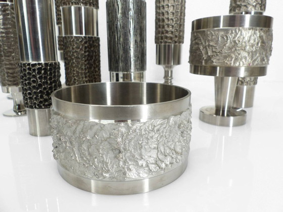 Image 1 of Set of 13 Brutalist Space Age steel vases – BMF, Germany, circa 1970