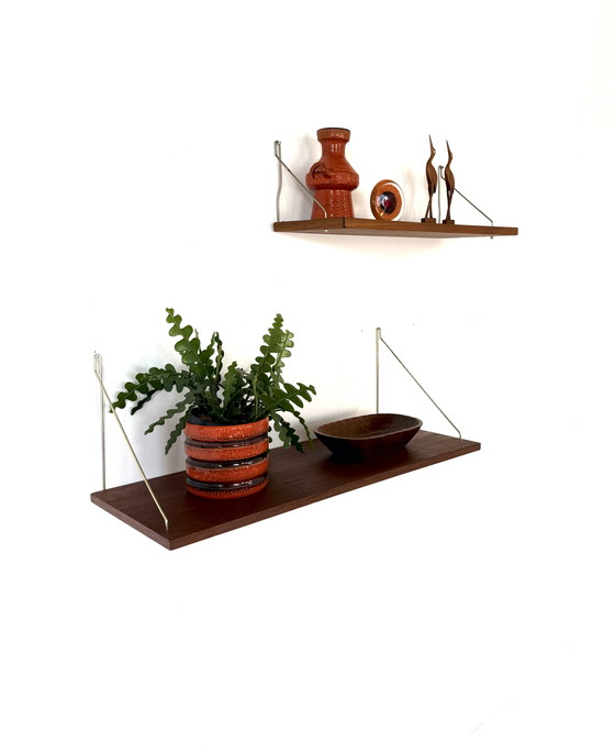 Image 1 of Ensemble de 2 panneaux muraux vintage en teck des années 60