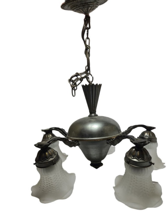 Art Nouveau kroonluchter, Duitsland, jaren 1900 – Glass, Metal (photo 5 of 11)