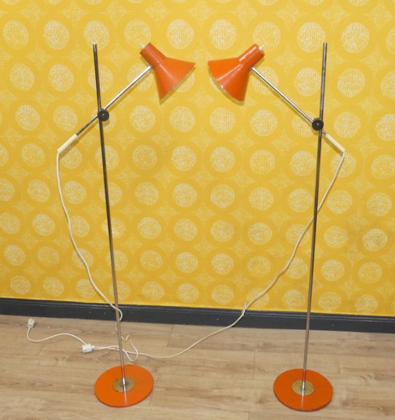 Image 1 of Set di DUE lampade da terra anni '70 arancione Richard Essig regolabile space age panton vintage retro originale raro
