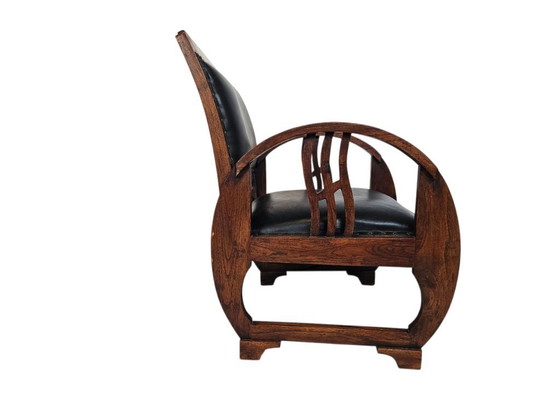 Image 1 of Art Deco - Arm Chair - Clubfauteuil - gebeitst hout - leren bekleding - Frankrijk - 1930's