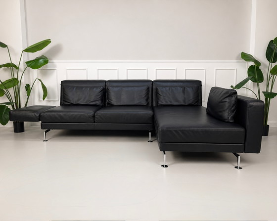 Image 1 of Brühl Moule Ecksofa Canapé en cuir noir avec roulettes