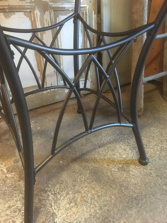 Image 1 of Round Table With Metal And Glass Legs Smoke