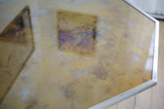 Image 1 of Tavolo in acciaio cromato e piano in vetro