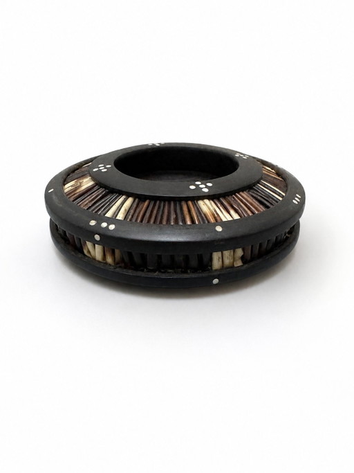 Antique Anglo-Indian Ebony & Porcupine Quill Bowl / Ashtray - Arts & Crafts Era