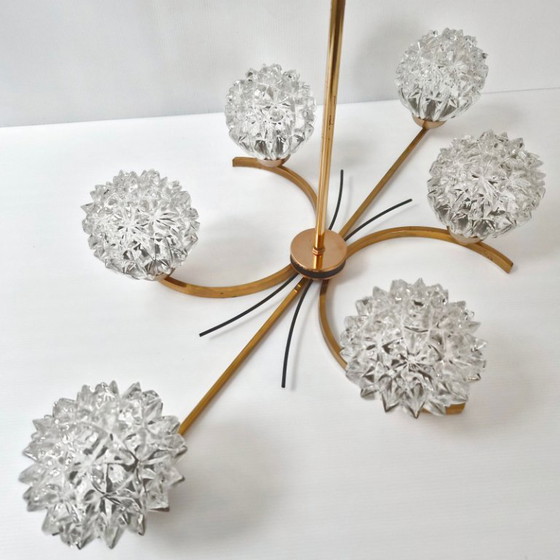 Image 1 of Vintage 1950s Arlus House Pendant Light in Gilded Brass, Metal & Glass