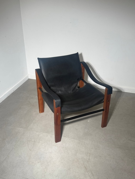 Vintage Arkana Falkirk loungestoel – zwart leer en hout – fauteuils (photo 2 of 5)