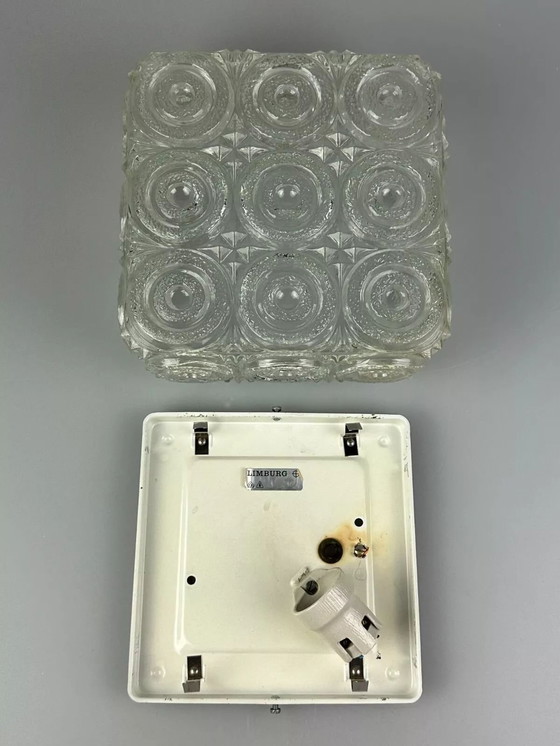 Image 1 of Lampada da soffitto anni &#39;60-&#39;70 Glashütte Limburg Germania Plafoniere in vetro e metallo