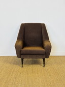 Vintage fauteuil in bruine tweedstof met uitlopende poten, 1960