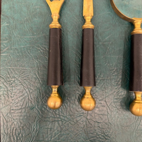 Set da scrivania classico inglese in ottone – Accessori da tavola, Vetro, Pelle (photo 5 of 10)