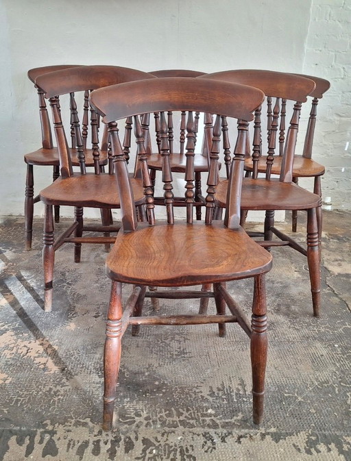 Antikes Set aus 6 patinierten Eichen-Esszimmerstühlen im Landhausstil, 19. Jahrhundert – eetkamerstoelen, Wood