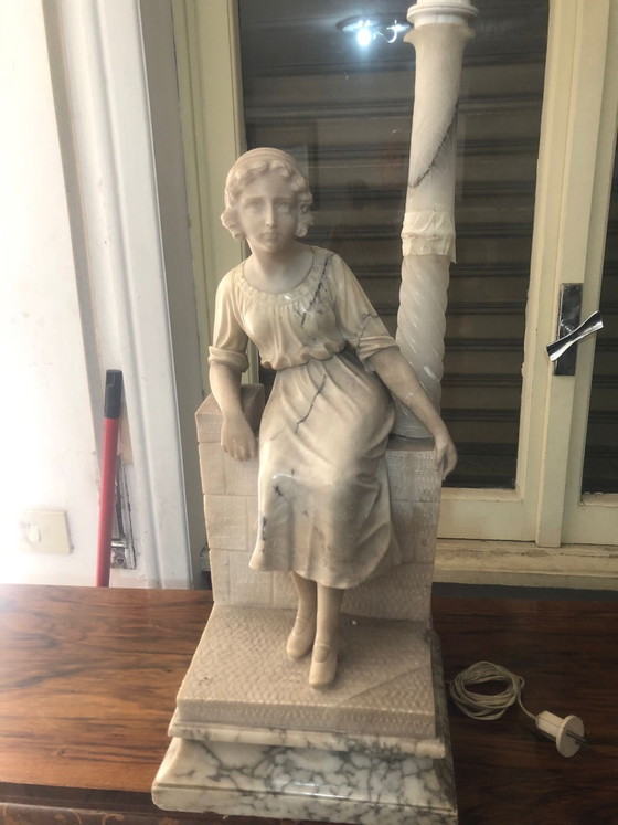Art Deco Statuary Alabaster Lamp, 1920/30, Italy – Table lamps, Stone, Marble (photo 4 of 9)