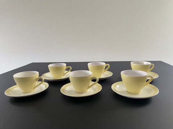 Image 1 of 6X Cups And Saucers Petrus Regout Porcelain Light Lemon Yellow/White