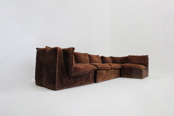 Vintage Italian Design Modular Sofa 1970s, Velvet, Brown (photo 8 of 12)