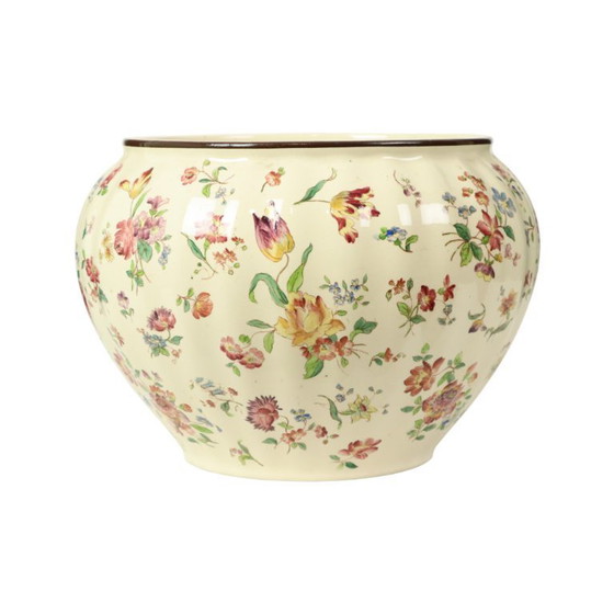 Image 1 of Large Polychrome Flower Pot Cache Pot Longchamp France 36cm