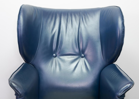 Image 1 of Wittmann Petrol Blue Soft Leather Wing Chair Designed, Model Aura by Paolo Piva. Autriche, années 1980.
