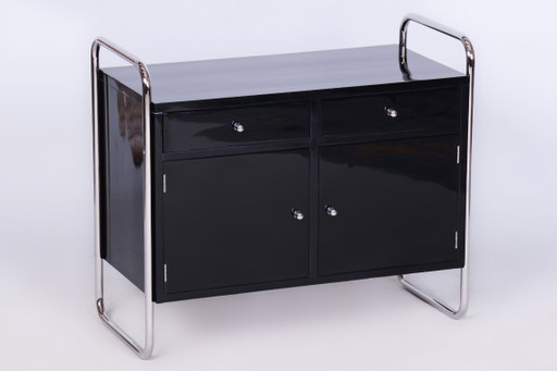Restaurierter kleiner Bauhaus-Schrank, von R. Slezák, verchromter Stahl, Tschechien, 1930er Jahre – kasten, Metal, Wood