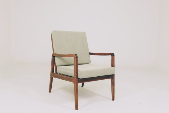 Image 1 of Mid-Century Armchair Corduroy Cushion Rustic Wood, 1980s