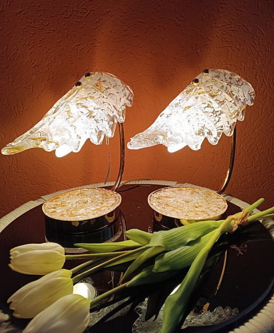 Image 1 of MURANO Par de refinadas lámparas de mesa de cristal artístico de Murano - hechas a mano - fabricadas en Italia / NUEVAS