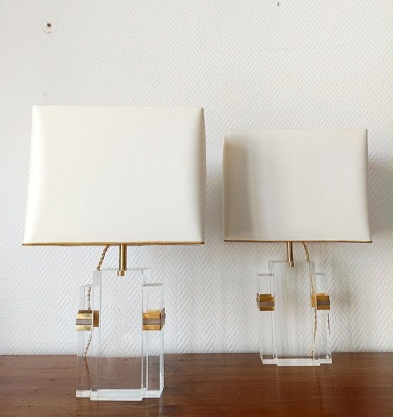Image 1 of 2x Hollywood Regency Plexiglas Lampen 1970