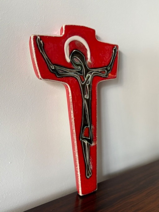Ceramic Christ cross/crucifix from the 1970s, Bree Belgium