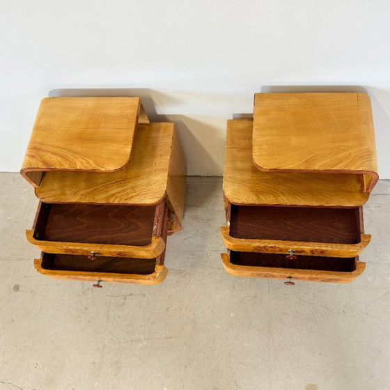 Set of Halabala-style Art Deco bedside tables with Bakelite handles – Nightstands, Wood (photo 4 of 13)
