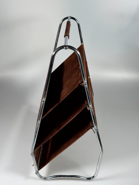 Image 1 of 1960s/70s Newspaper Holder/Magazine Stand, Metal/Leather, Mid-Century Design