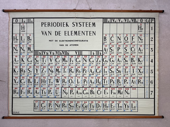 Image 1 of Vintage XL Linnen Schoolkaart ‘Periodiek Systeem Van De Elementen’ - 1966