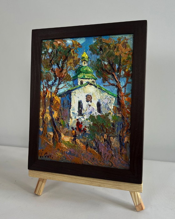 Image 1 of Original Oil Painting Autumn Church Landscape Autumn church bells