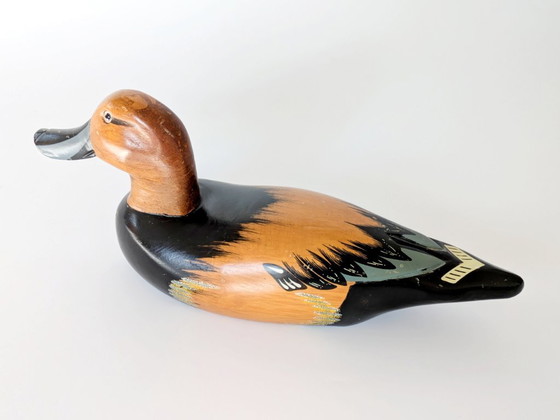 Image 1 of Scultura d'epoca in legno di anatra intagliata e dipinta a mano | Arte popolare degli anni '70