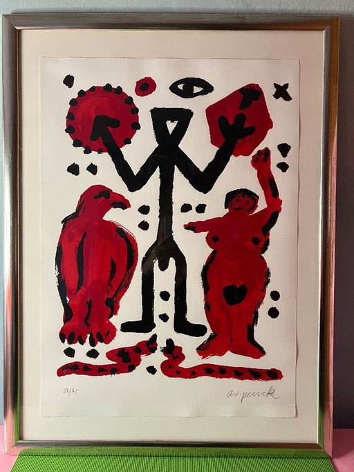 Graphisme original/ Sérigraphie A.R.Penck signé à la main avec cadre