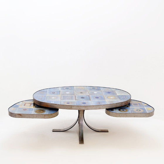 Image 1 of Ovaler Couchtisch von Georges Pelletier für La Roue Vallauris – Frankreich, 1970