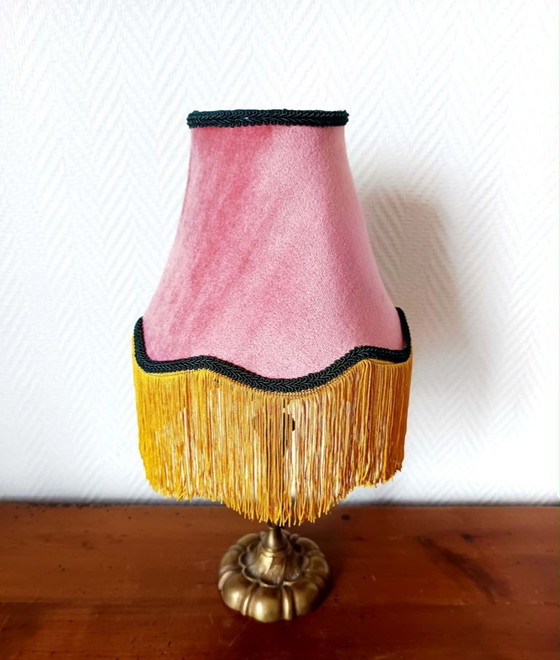Image 1 of Art Nouveau lamp with fringed, couture-style lampshade