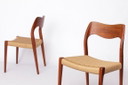 Paar Niels Otto Møller Model 71 teakhouten eetkamerstoelen, jaren 50 | Deens Mid-Century Modern, stoelen met papieren koord, vin