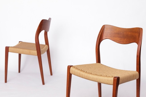 Pair of Niels Otto Møller Model 71 Teak Dining Chairs, 1950s | Danish Mid-Century Modern, Paper Cord Seats, Vintage Design